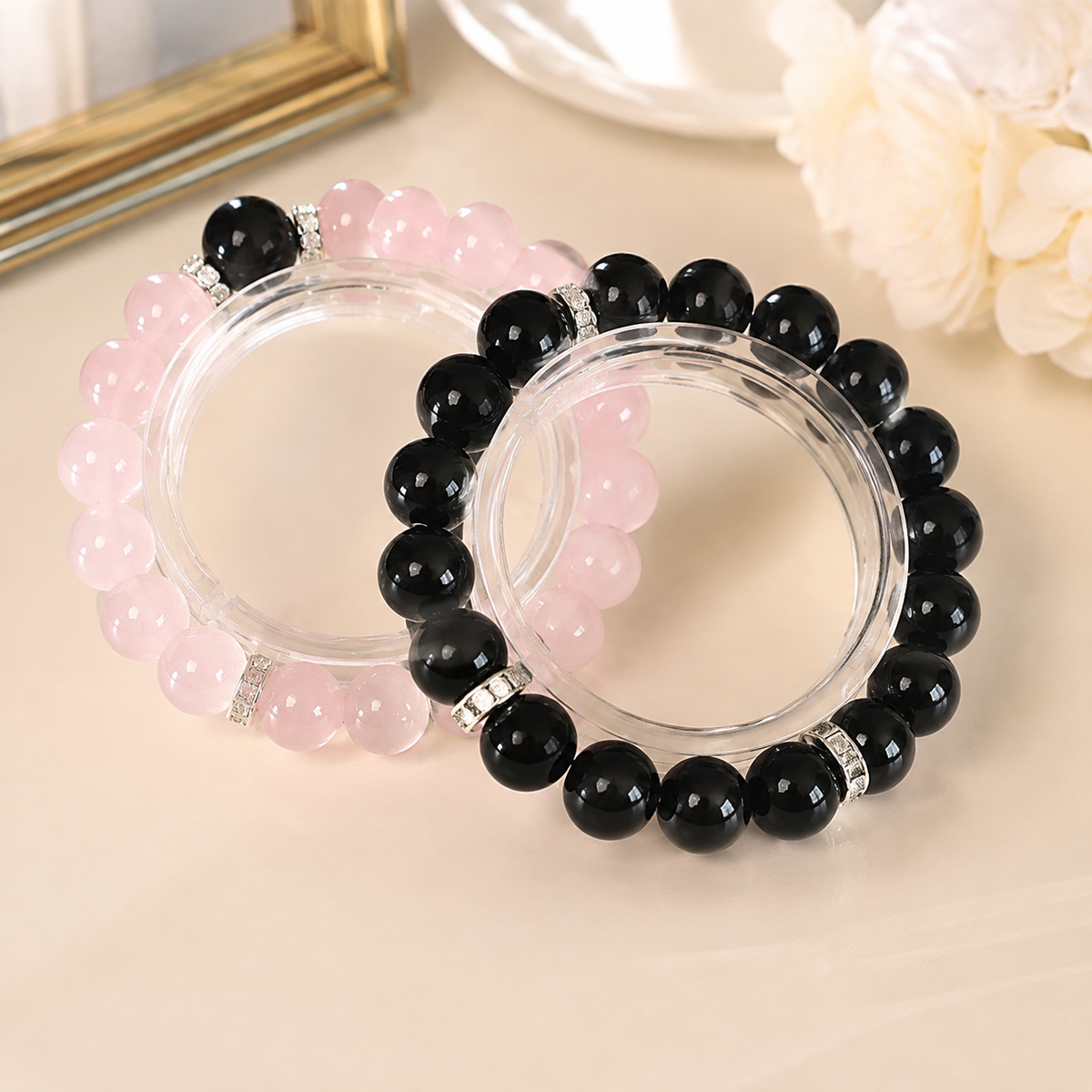 Natural Rose Quartz & Black Obsidian Jewelry