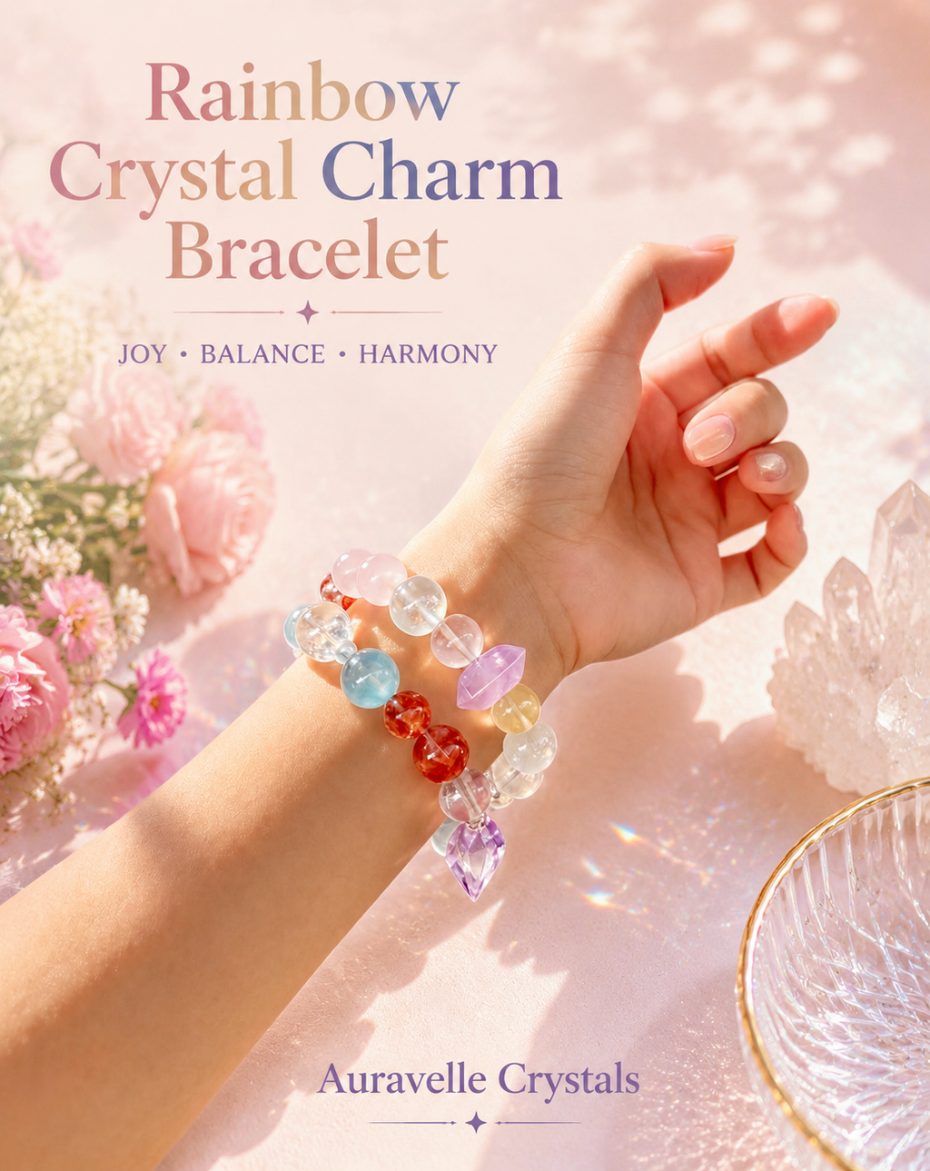 Rainbow Crystal Charm Bracelet