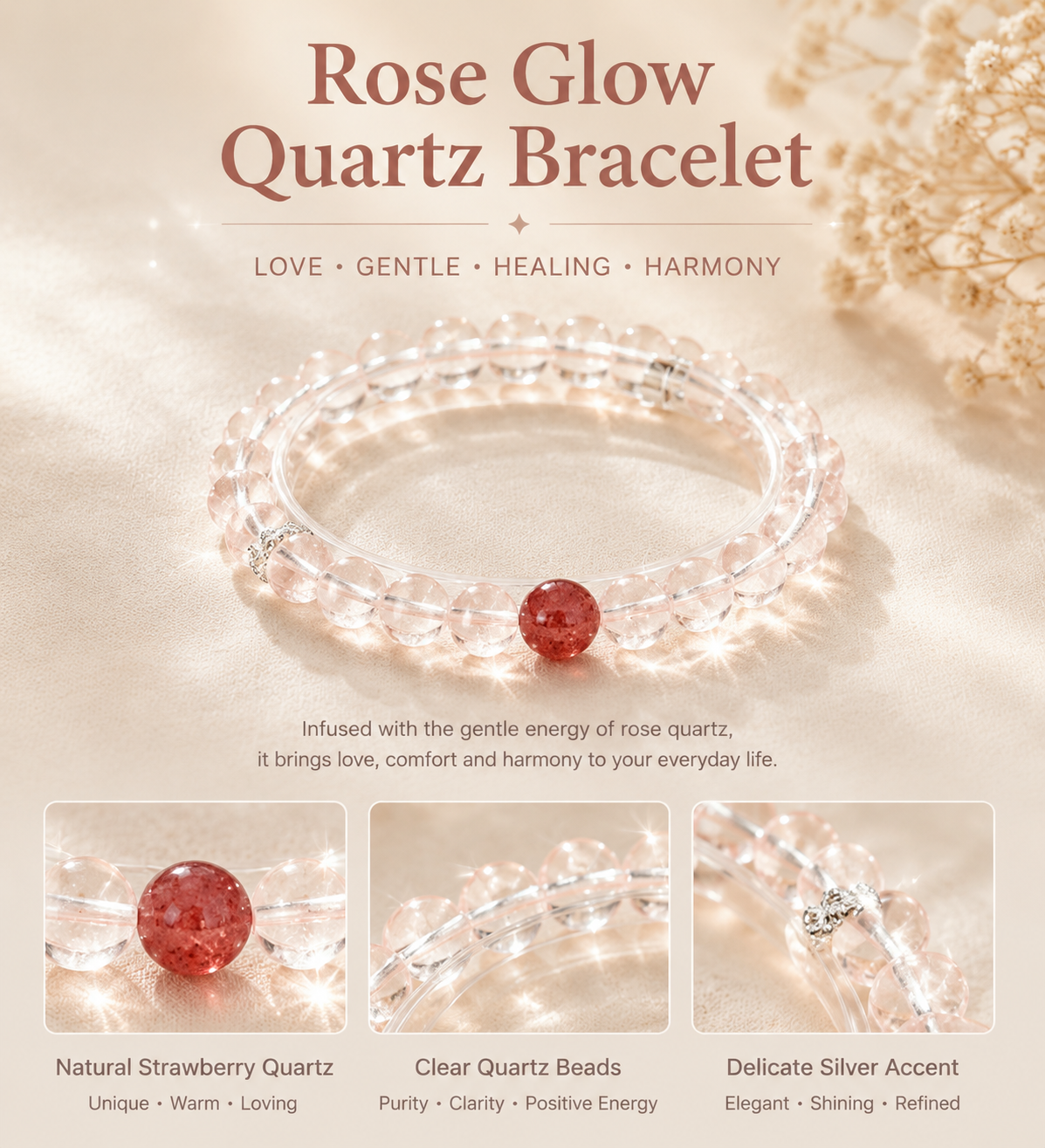 Rose Glow Quartz Bracelet