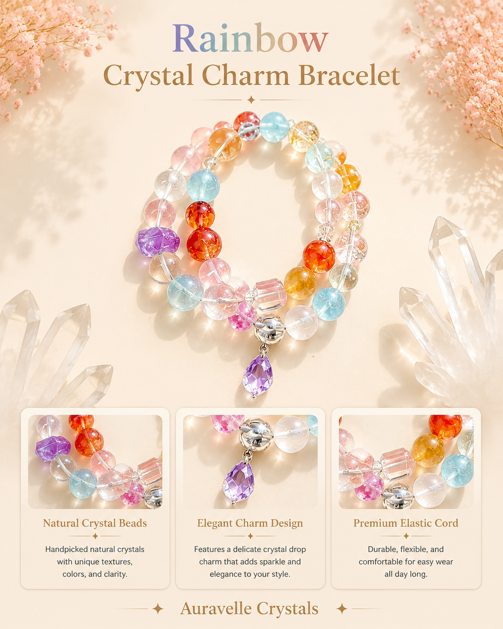 Rainbow Crystal Charm Bracelet