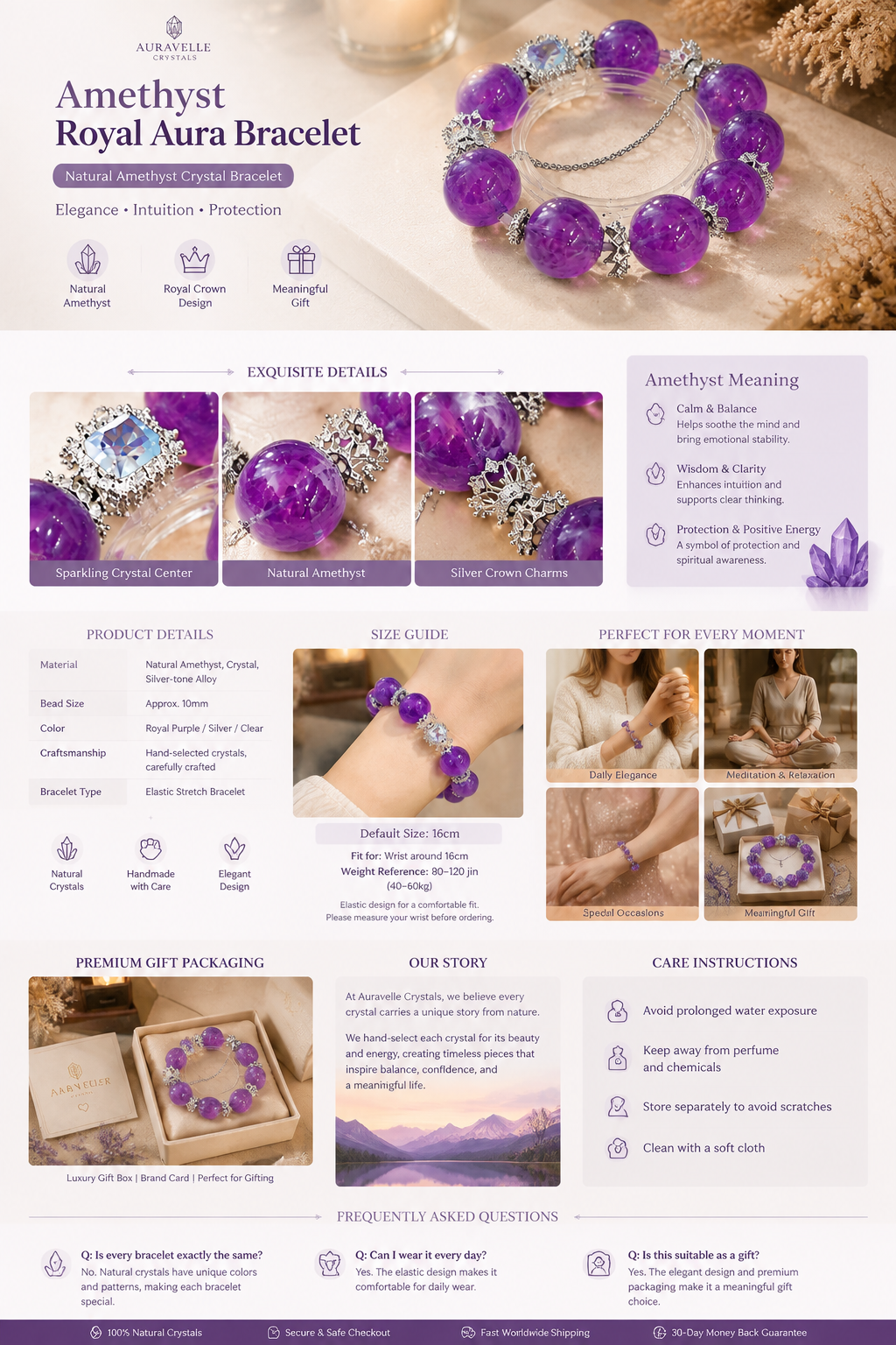 Amethyst Royal Aura Crystal Bracelet