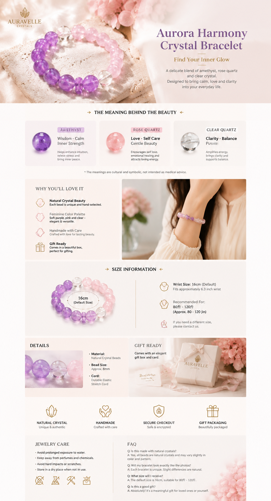 Lavender Rose Harmony Crystal Bracelet