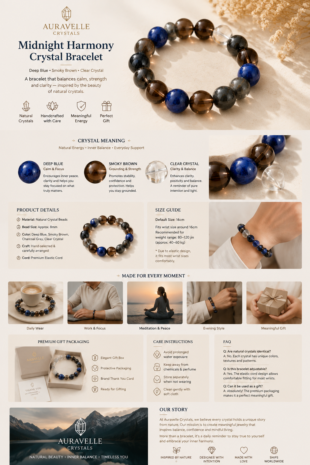 Midnight Ocean Harmony Crystal Bracelet